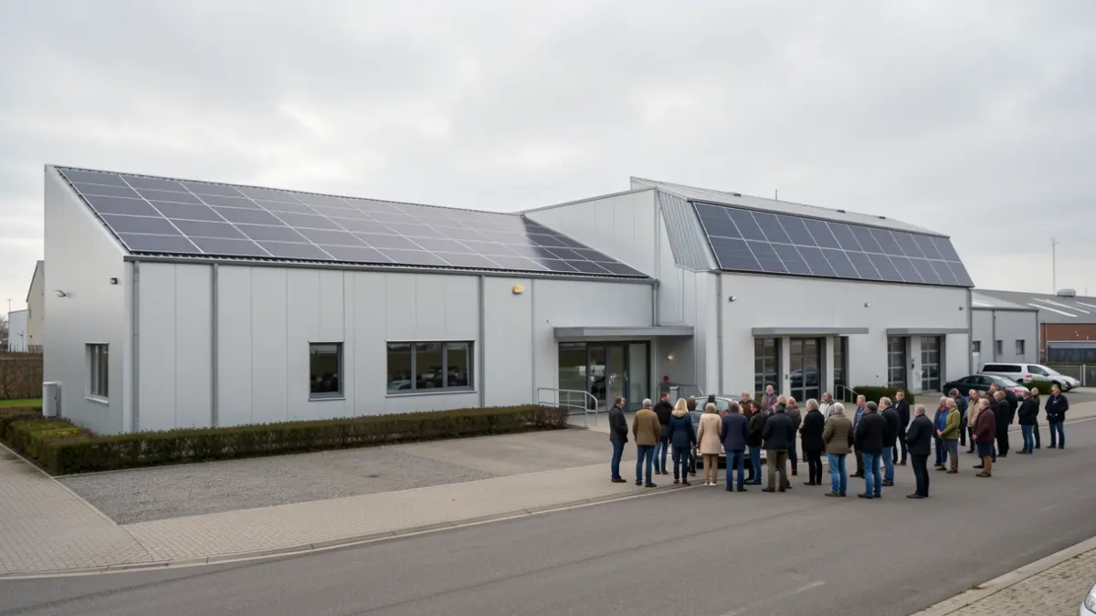 Image générique d'un centre de distribution moderne avec panneaux solaires.