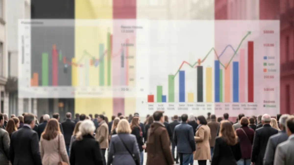 Generic image of abstract economic charts and graphs with subtle Belgian flag colors in the background.